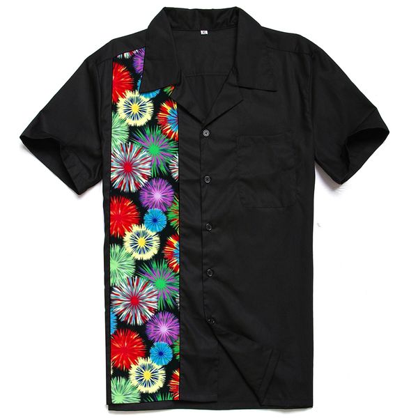 

2021 new 80s bowling shirt abstract clothing pop art multicolour firework printed shirts cotton button up blouse ppld, White;black