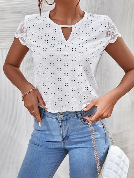 

keyhole neckline schiffy tee y4sf#, White