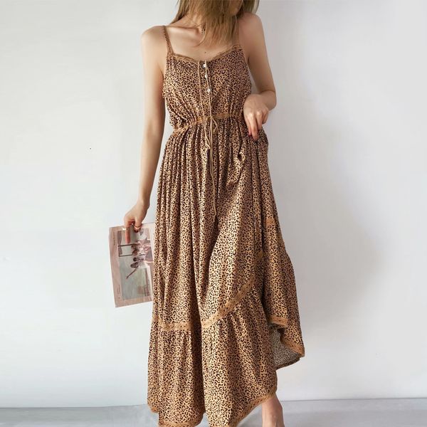 

new rayon print long strap dresses women vintage sleeveless drawstring waist summer vestidos 2021 beach dress kkzm, White