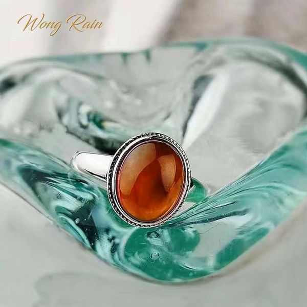 

cluster rings wong rain vintage 100% 925 solid sterling silver natural garnet gemstone ring wedding band women fine jewelry gifts wholesale, Golden;silver