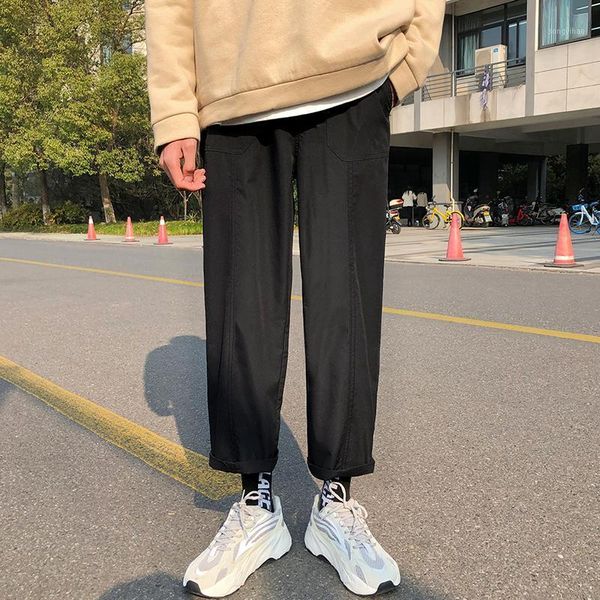 

spring and autumn youth men solid color loose straight pants fashion casual wild harem m-3xl men's, Black