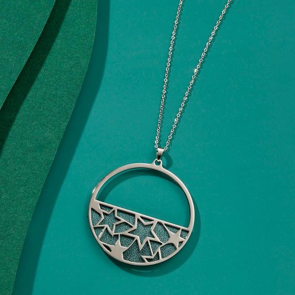 

pendant necklaces legenstar pentagram mix hoop necklace for women reversible leather femme2021 gift stainless steel jewelry valentine's, Silver