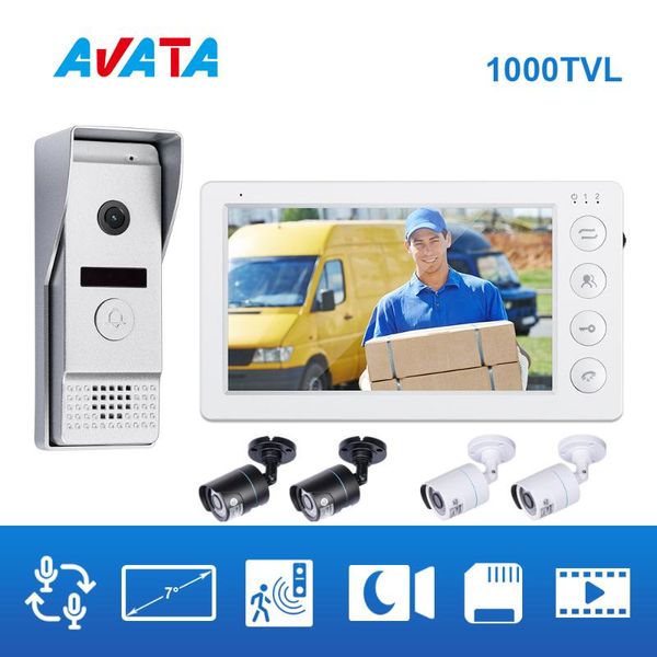 

video intercom system 7-inch colored monitor and doorbell with camera with motion detection and night vision 32gb memory