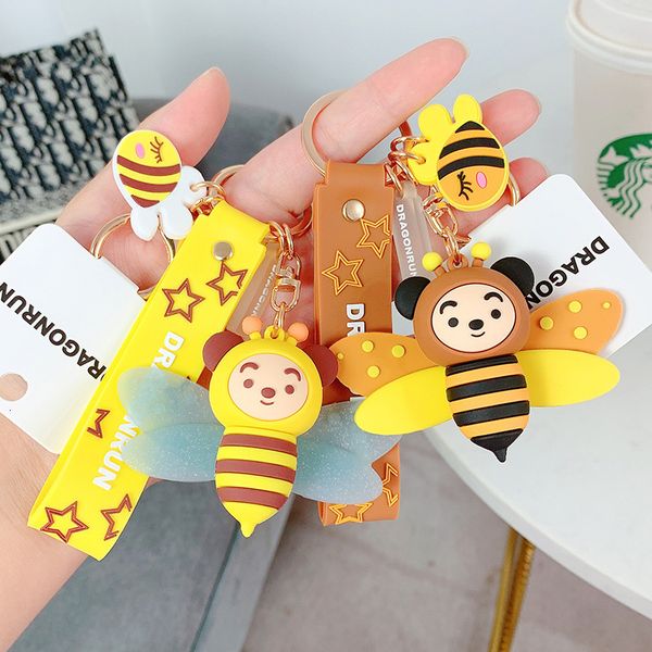 

keyring keychain little bee doll pendant key chain fashion book bag decoration cartoon cute student, Silver
