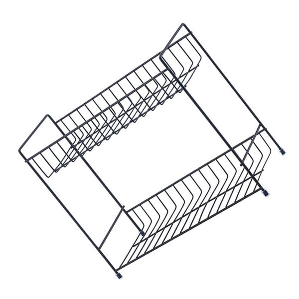

kitchen storage & organization 1pc metal rack container double shelving (black)