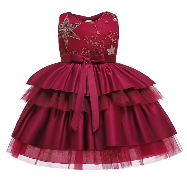 

girls dress cake layered birthday party gown kids dresses for girls costume elegant princess dress christmas children clothing, Red;yellow