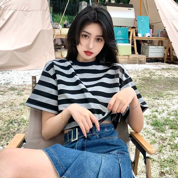 

women's t-shirt female korean harajuku loose casual striped tshirt t-shirts japanese kawaii ladies ulzzang clothes for women, White