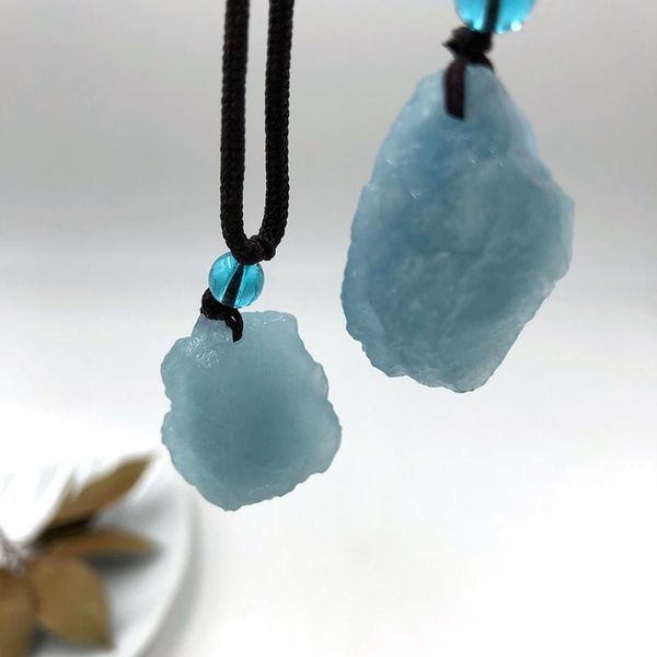 

decorative objects & figurines 1pc random natural blue aquamarine rough stone necklace quartz crystal mineral healing reiki pendant gift
