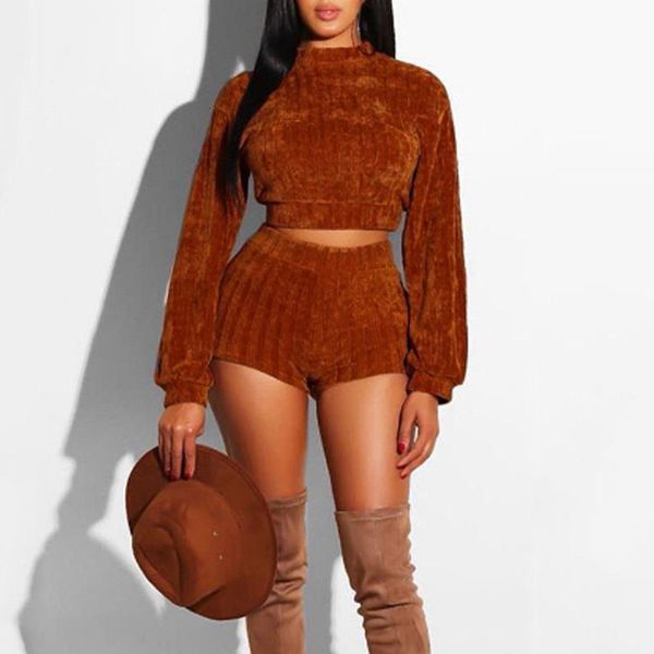 

2019 latest fashion long mouths women corduroy outfits set two-piece casual clothing brown black color, White;black