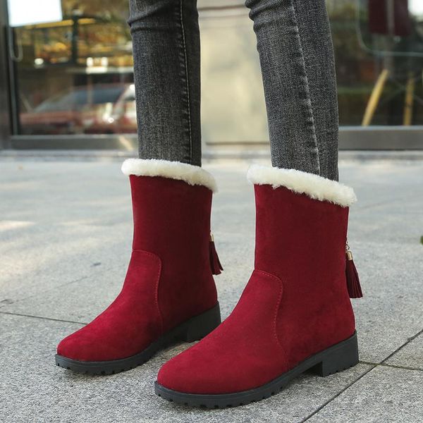 

boots style winter cotton tube round head women's warm and comfortable flat student casual large size 43 shoes, Black