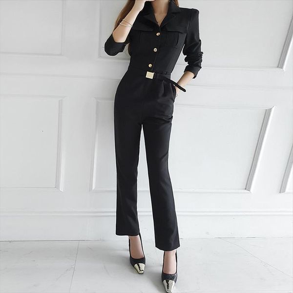 

fashion comfortable work style single womens jumpsuit breasted slim temperamental elegant cute vintage jumpsuits, Black;white