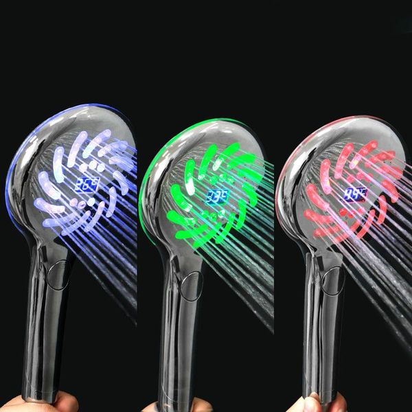 

bath accessory set led shower head digital temperature control three color button type pressurization hand-held