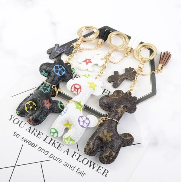

wholesale fashion keychain cute giraffe pattern pu leather keychains car fashion accessories key ring lanyard key wallet chain rope chain, Silver