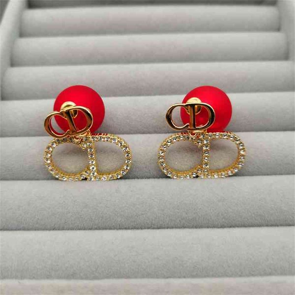 

75%off outlet fashion atmospheric earrings for women's new year red pearl crystal earrings, Silver