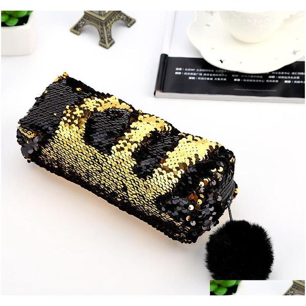 

color reversible sequin school supplies stationery cute pencil box school tools warm ball plush penda jllufy ffshop2001