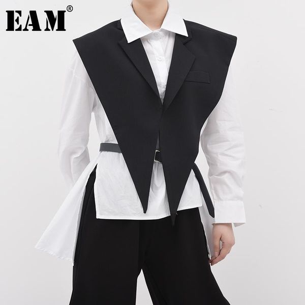 

women's vests [eam] women loose fit black brief irregular split joint big size vest lapel sleeveless fashion spring summer 2021 1u52701, Black;white