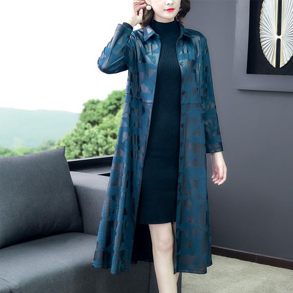 

women's trench coats coat female long windbreaker spring autumn single-breasted printed slim casual blue overcoat, Tan;black