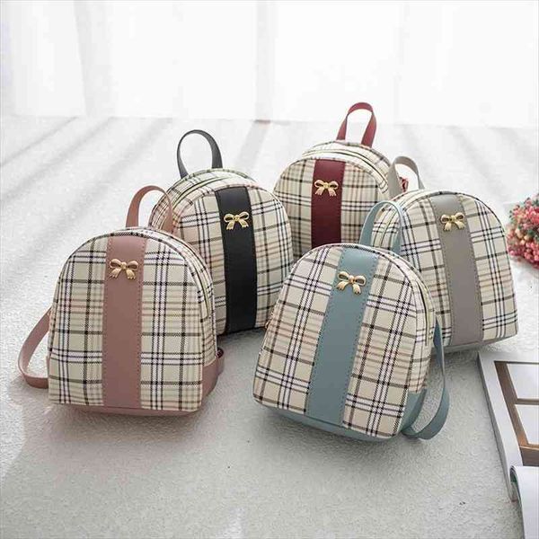 

plaid mini backpack women panelled leather shoulder crossbody bag for teenage girls hand small female school bagpack mochila