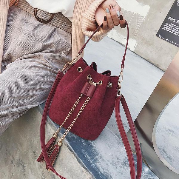 

new mini messenger bag handbag matte bucket bag storage small tassel pu leather ladies shoulder messenger