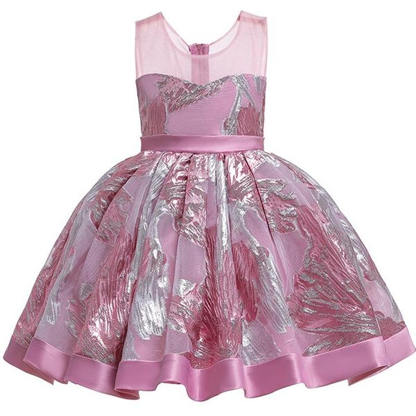 

girl's dresses high-end elegant latest style 2-10 years old girl princess dress fluffy dyed jacquard special children's party, Red;yellow