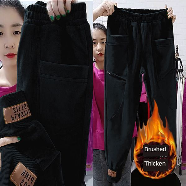 

new 2021 fashions hare women's corduroy quilted plus size baggy capris elastic waistband female sweat pants 81od, Black;white