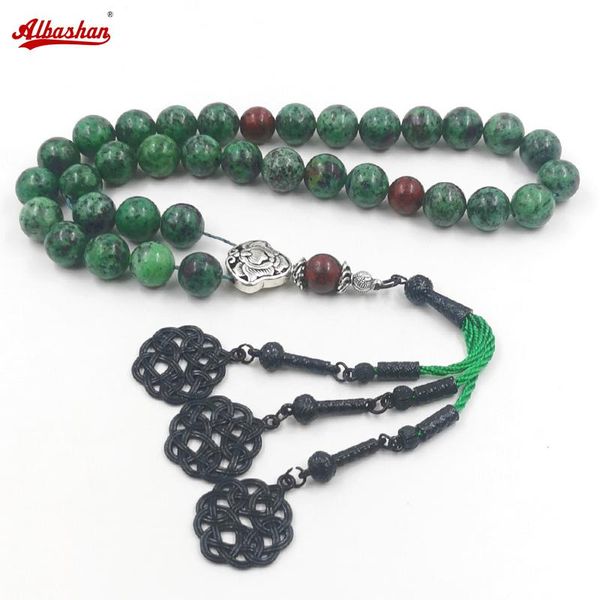 

beaded, strands tasbih natural redish green stone muslim necklace with black metal tassel 33 rosary bead bracelet islamic jewelry accessorie