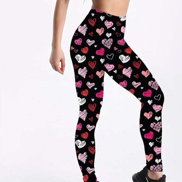 

women heart leggings super soft peach skin legging elastic waist leggings fitness pants trousers stretchy pants os tc size, Black