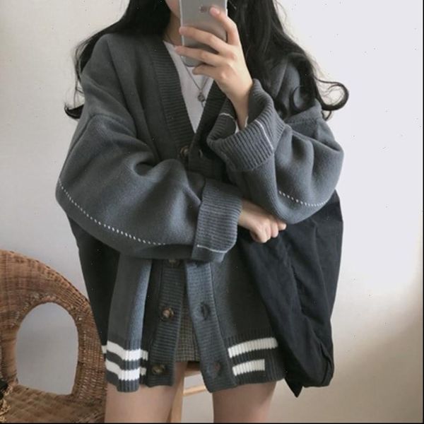 

autumn korean v neck jumper cardigan women harajuku loose long sleeve coat femme sweater drop shipping high quality, White;black
