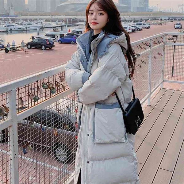

women autumn winter jacket long parkas coat with hooded thick warm 210923, Black