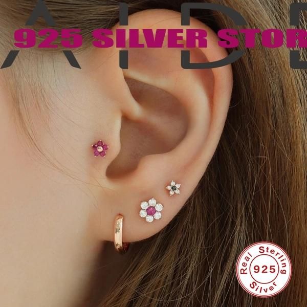 

aide boucle oreille femme 2021 pendientes 925 sterling silver single stud earring for women five petals piercing fine jewelry, Golden;silver