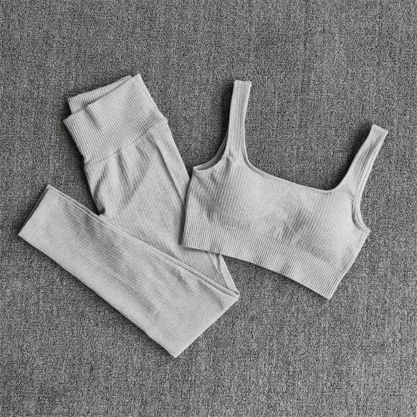 

women's sportswear fitness yoga sets high waist leggings bra gym clothing workout set sport suit 210802, Gray