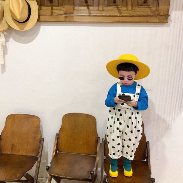 

maitian season 2021 spring autumn new children's suspenders wave point korean loose baby one-piece boys and girls' pants, Blue