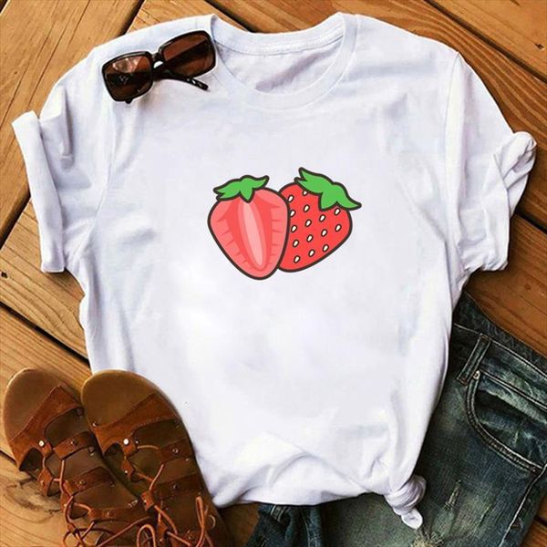 

kawaii strawberry printed and mens t shirt women harajuku womens plus size white casual tee summer thin loose, White;black