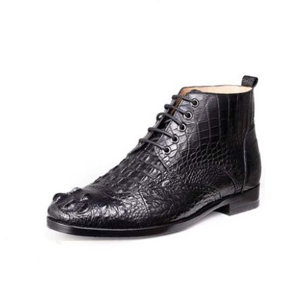 

boots ouluoer import crocodile shoes male short british lace-up men leather, Black