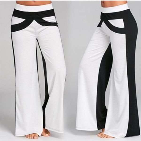 

women patchwork pants bell bottoms flare trousers high waist wide leg sports pants ladies elastic waist loose trousers, White;red