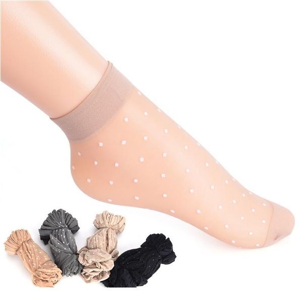 

10 pair breathable summer skin socks pure color dots women girls nylon socks elastic ultra-thin transparent sho jlltxx, Black