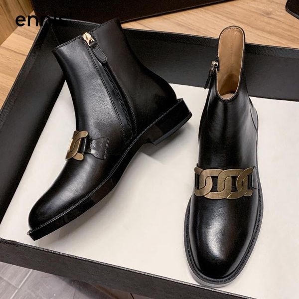 

boots ennis brand women's ankle low heel square zip shoes genuine leather boot black ladies winter 2021 flat a78a