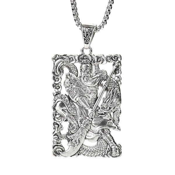 

pendant necklaces guan yu rectangle necklace hollow cameo kwanwoo chinese dragon brotherhood of man hip-hop chain friend jewelry gift, Silver