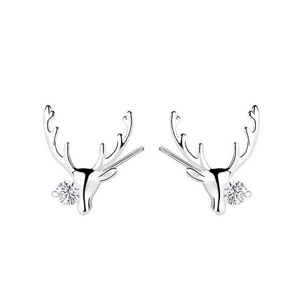 

stud trend simple copper set zircon small elk earrings boutique high-grade antler wholesale christmas gifts, Golden;silver