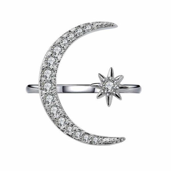 

wedding rings fashion female multicolor diamond ladies moon hexagonal star ring jewelry exquisite women, Slivery;golden