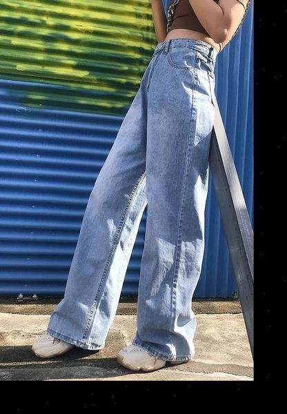

2021 new wide leg old pants high waist jeans female drape loose straight dragging pants, Blue