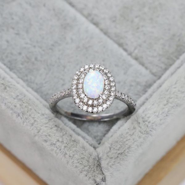 

cluster rings s925 sterling silver luxury oval australian gemstone and diamond ring european american exaggerated design engagement, Golden;silver