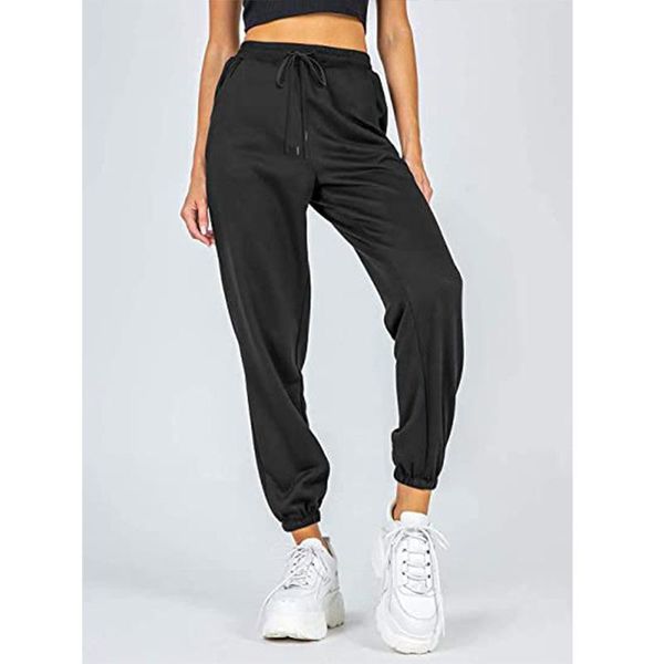 

women's pants & capris women casual beam feet trousers fashion solid color high waist elastic bandage tie long sweatpants loose sport j, Black;white