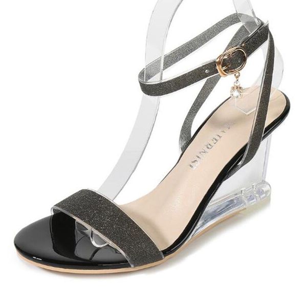 

sandals summer women's crystals heels peep toe clear ladies shoes pumps female qq279, Black