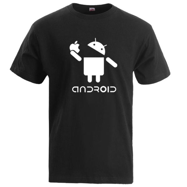 

android eat the apple joke kawaii robot anime cartoon harajuku tees streetwear men hip hop printed 2021 logo ropa hombre, White;black