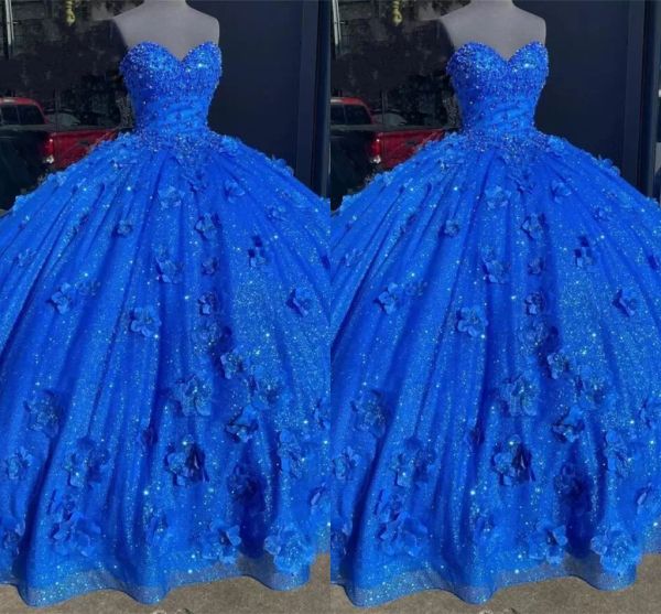 

royal blue quinceanera dresses sequins beaded sweetheart neckline with handmade flowers tulle sweet 16 pageant ball gown custom made formal, Blue;red