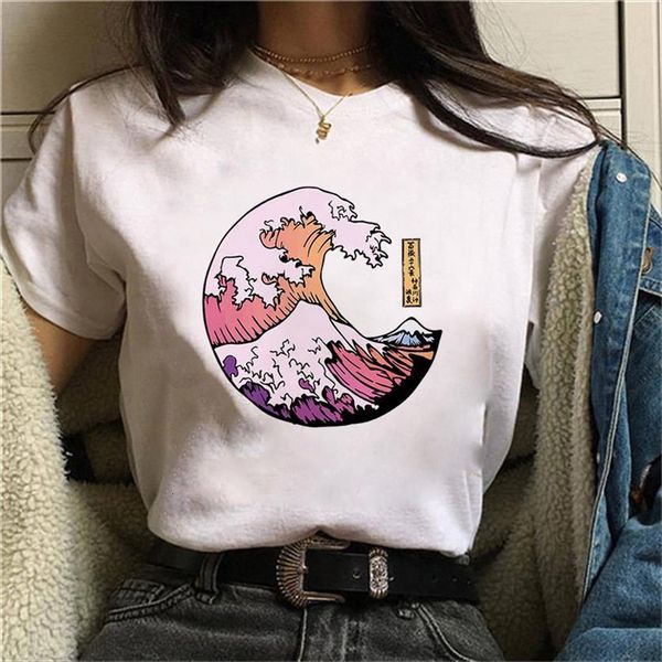 

aesthetic wave and sunrise womens printed tshirts short sleeve casual white tee female harajuku shirts