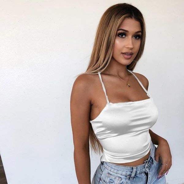 

backless satin camisole vest for women satin camisole vest casual solid color sleeveless summer vest e2, White