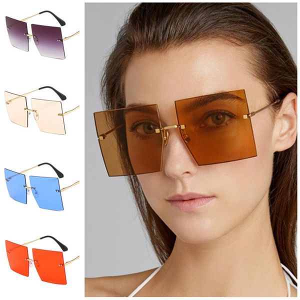 

fashion women & men rimless sunglasses alloy leg sun glasses simplicity goggles anti-uv spectacles square oversize lens eyewear adumbral a++, White;black