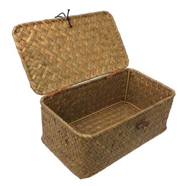

storage baskets straw basket with lid rattan woven deskclothes sundries box for bedroom and frame